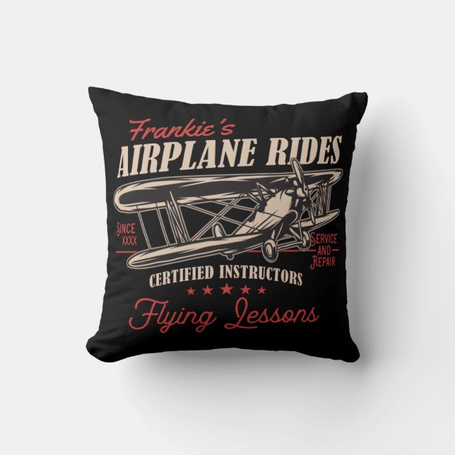 Personlig Flygplan Rides Retro Flödeslektioner Kudde (Framsida)