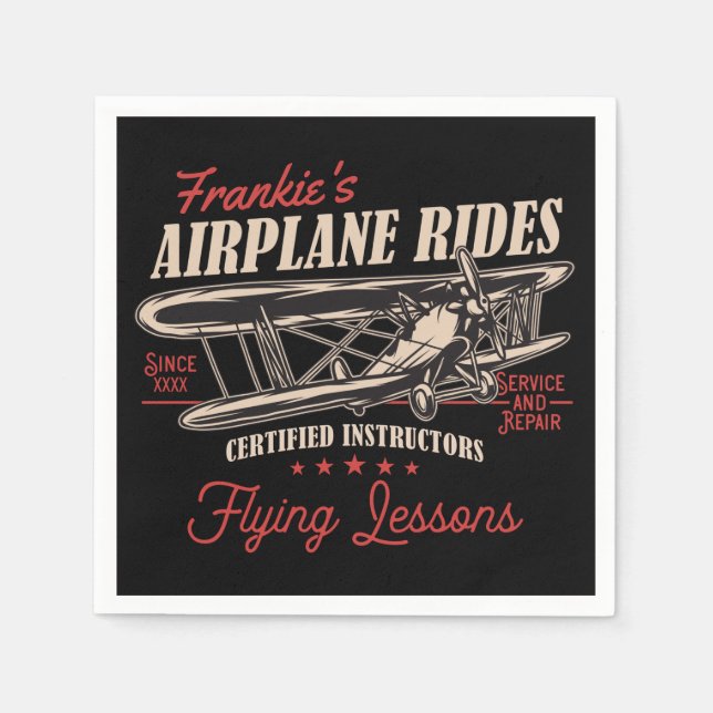 Personlig Flygplan Rides Retro Flödeslektioner Pappersservett (Framsidan)