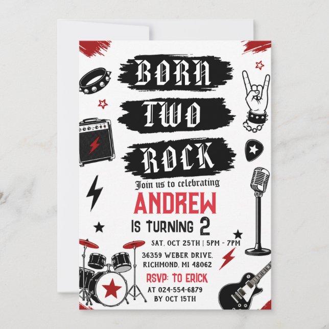 Personlig Född Two Rock Födelsedag Inbjudningar (Framsida)