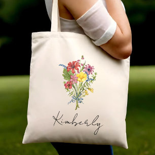 Personlig Födelsblomma Söt Blommig Miljövänlig Tygkasse