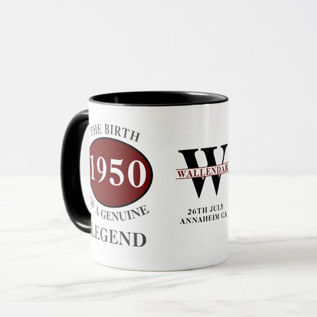 Personlig Födelsedag 1950 Elegant Monogram Legend Mugg (Framsida vänster)