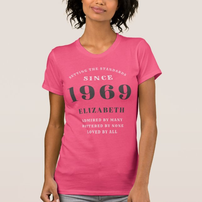 Personlig födelsedag 1969 Girly Rosa Add Namn T Shirt (Framsida)