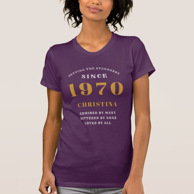 Personlig födelsedag 1970 Cute Lila Guld Dam T Shirt (Framsida)
