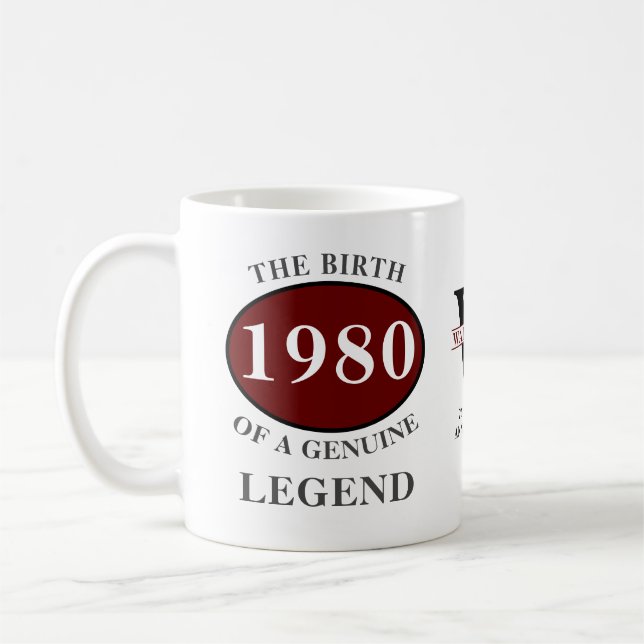 Personlig födelsedag 1980 Monogram Lägg till ditt  Kaffemugg (Vänster)