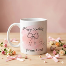 Personlig födelsedag Rosa Coquette-båge-mugg