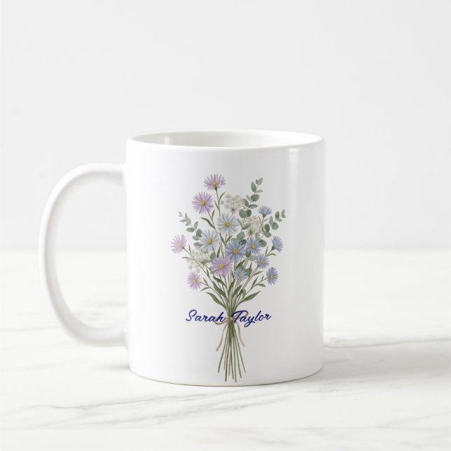 Personlig Födelsedagsblomma Aster Anpassad Kaffemugg (Vänster)