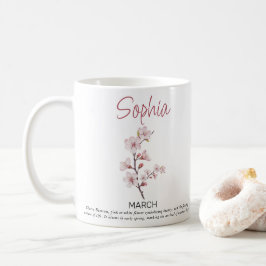 Personlig födelsedagsblomma för mars kaffemugg