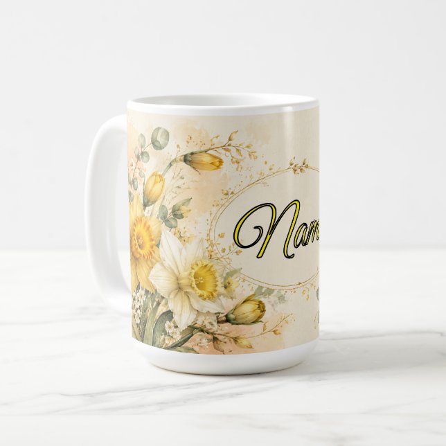 Personlig födelsedagsblomma för mars - Narciss Kaffemugg (Framsida vänster)