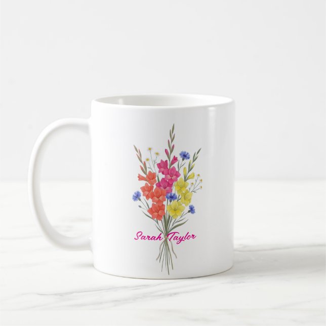 Personlig Födelsedagsblomma Gladiolus Anpassad Kaffemugg (Vänster)
