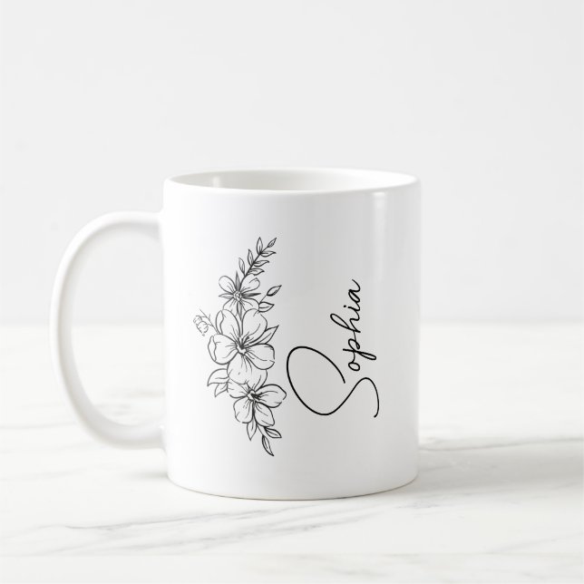 Personlig födelsedagsblomma kaffekopp med namn/ Pe (Vänster)
