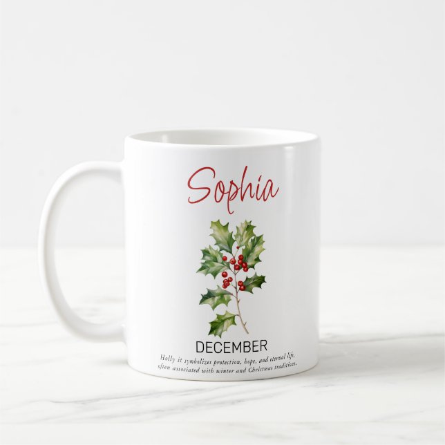 Personlig födelsedagsblomma kaffemugg för december (Vänster)