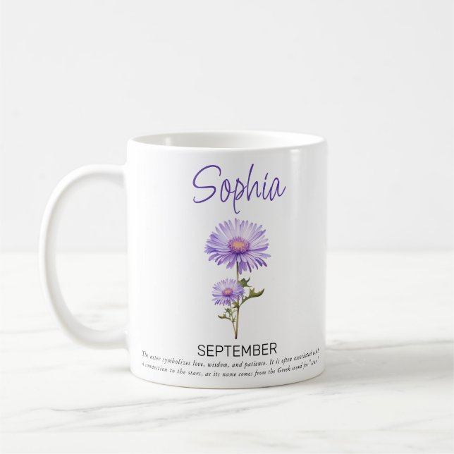 Personlig födelsedagsblomma kaffemugg september (Vänster)
