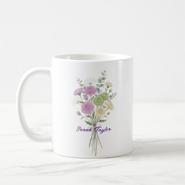 Personlig Födelsedagsblomma Krysantemum Anpassad Kaffemugg (Vänster)
