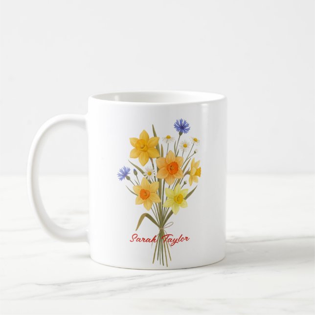 Personlig Födelsedagsblomma Narciss Personlig desi Kaffemugg (Vänster)