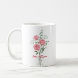 Personlig Födelsedagsblomma Rosa Ros Anpassad Kaffemugg
