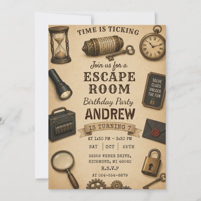 Personlig födelsedagsfest för Escape Room Inbjudningar (Framsida)