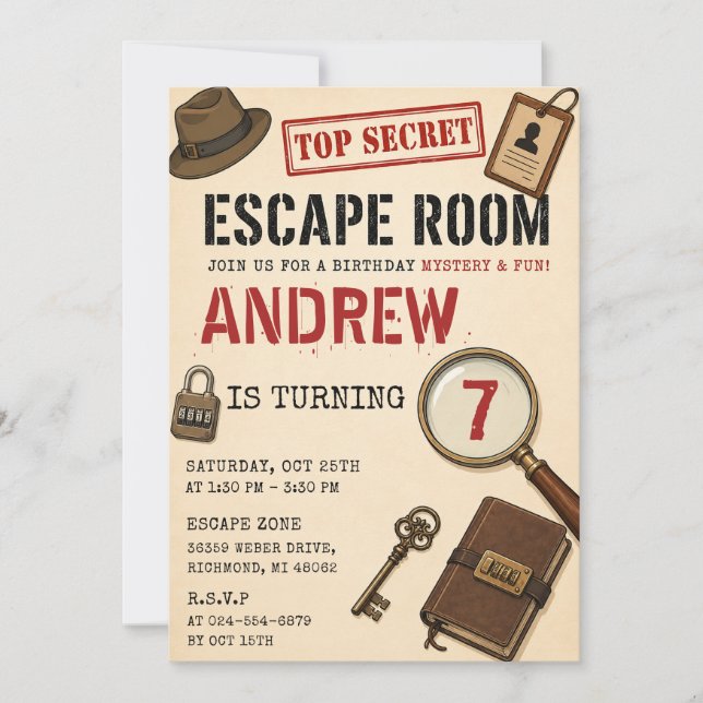 Personlig Födelsedagsfest för Escape Room Inbjudningar (Framsida)