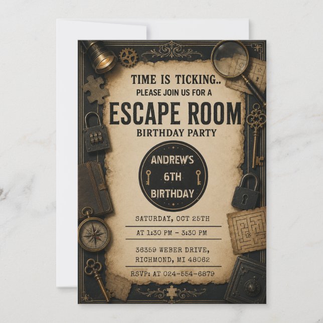 Personlig födelsedagsfest för Escape Room Inbjudningar (Framsida)