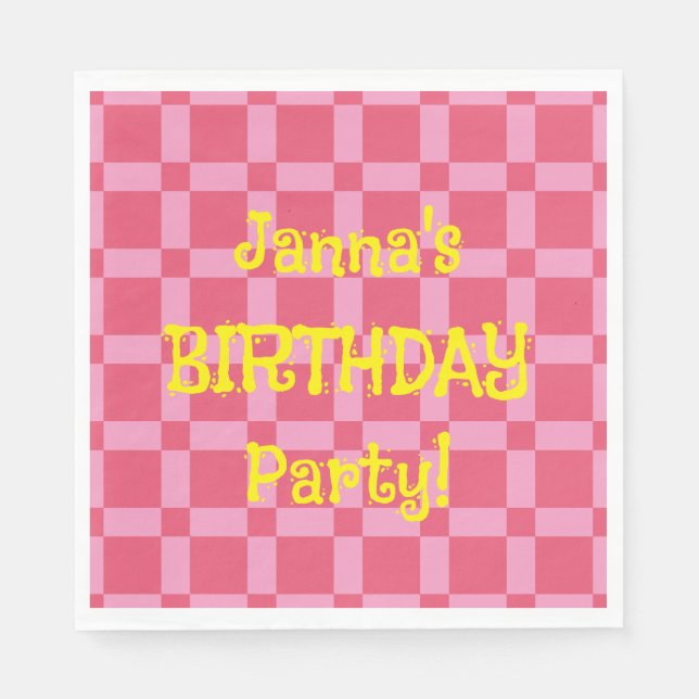 Personlig Födelsedagsfest Rosa Kontrollerad Mönste Pappersservett (Framsidan)