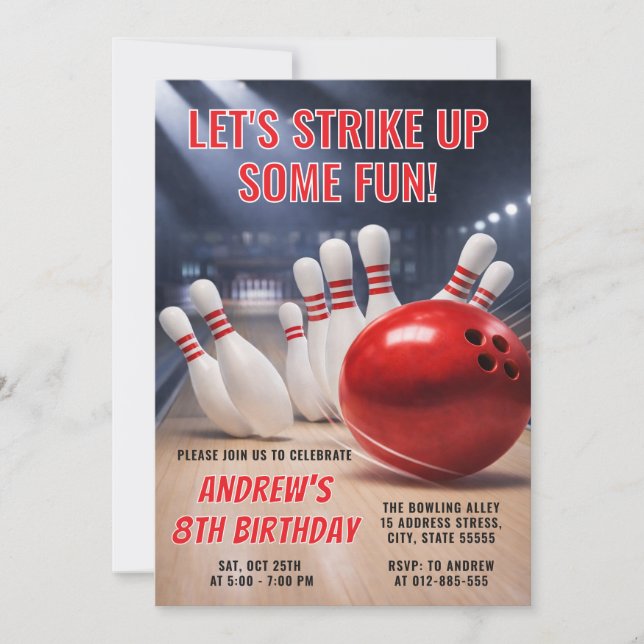 Personlig födelsedagsfirande bowling med RED Inbjudningar (Framsida)