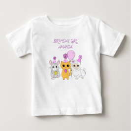 Personlig födelsedagsflicka LLama, kattunge och mu T Shirt