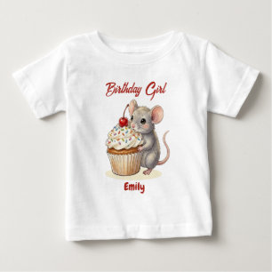 Personlig Födelsedagsflicka Söt Mus & Cupcake T Shirt