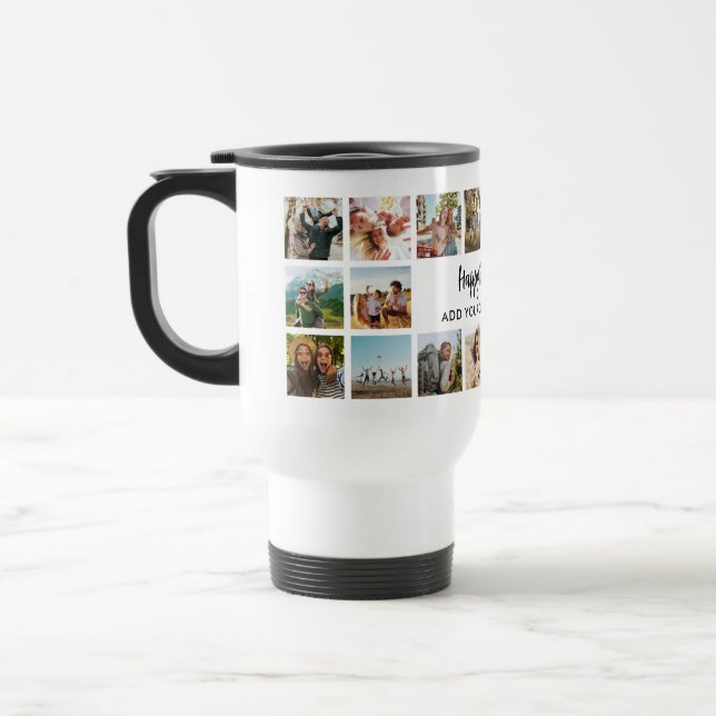 Personlig födelsedagsfotocollage resemugg (Vänster)