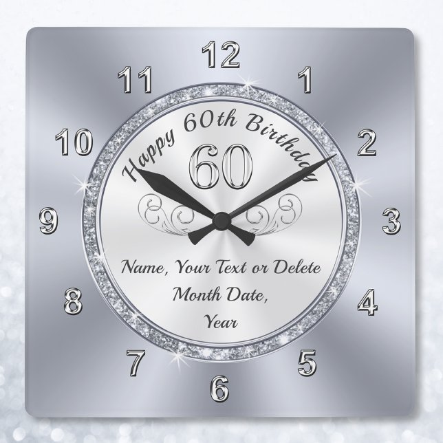 Personlig, födelsedagsgåvor för 60 år gammal kvinn fyrkantig klocka (60th birthday gift ideas for him. 60th birthday gift for her. Personalized, 60th birthday presents.)
