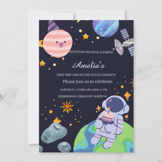 Personlig födelsedagsinbjudan för planetfest inbjudningar (Framsida)