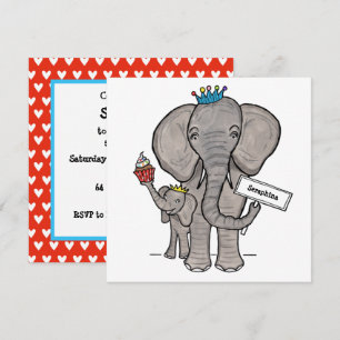 Personlig födelsedagsinbjudan till elefant och beb