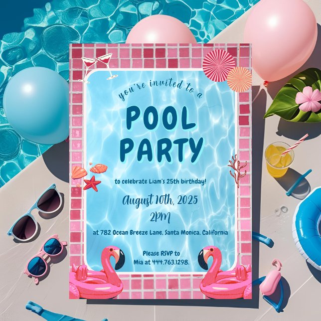 Personlig födelsedagsinbjudan till poolfest inbjudningar (Skapare uppladdad)