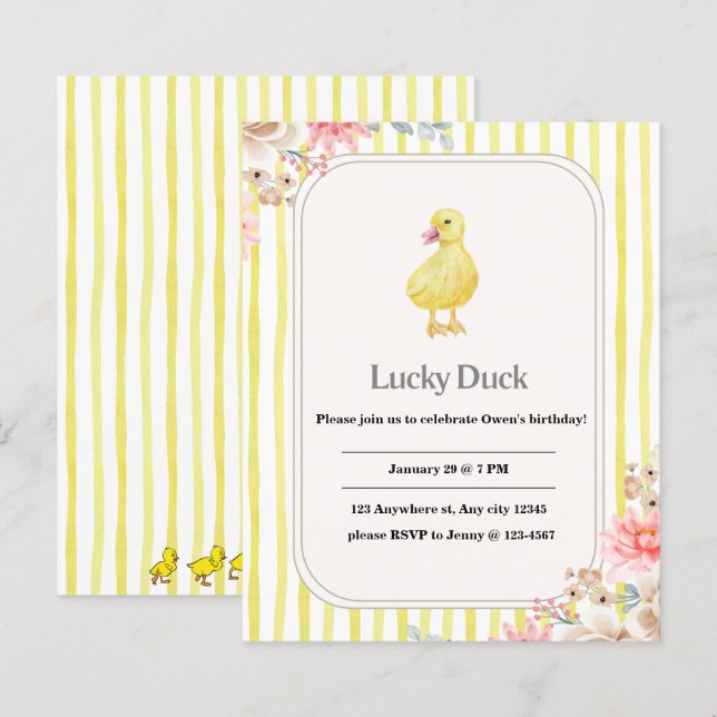 personlig födelsedagskort för barn med anka (Fram/baksida)