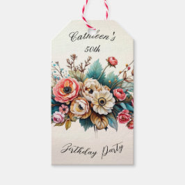 Personlig födelsedagskort med blommotiv till festg presentetikett