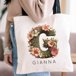 Personlig födelsedagspresent åt mamma Blommig init Tygkasse