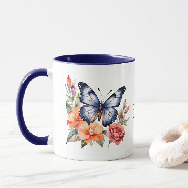Personlig födelsedagspresent Fjäril Blommig Blomma Mugg (Med munk)