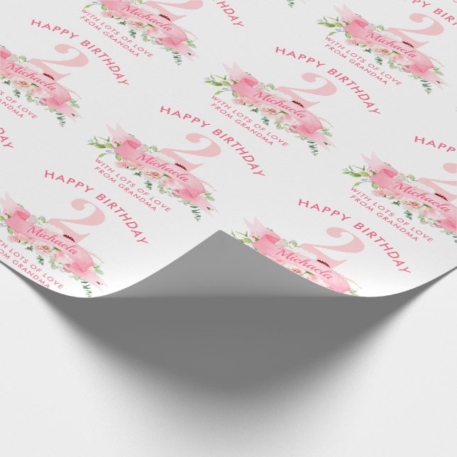 Personlig Födelsedagspresent för Flicka i Rosa Blo Presentpapper (Hörn)