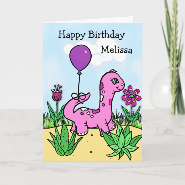 Personlig födelsedagspresent till dinosaurieflicka kort (Framsida)