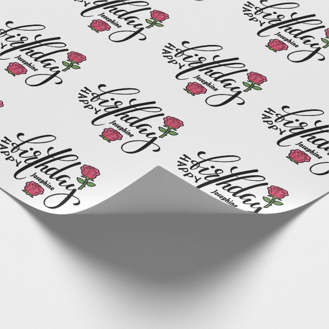 Personlig födelsedagsros i rosa färg presentpapper (Hörn)