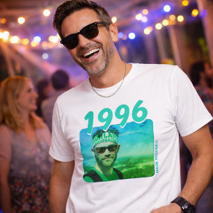 Personlig födelsedagströja från 90-talet, neonblå t shirt