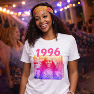 Personlig födelsedagströja från 90-talet, neonrosa t shirt