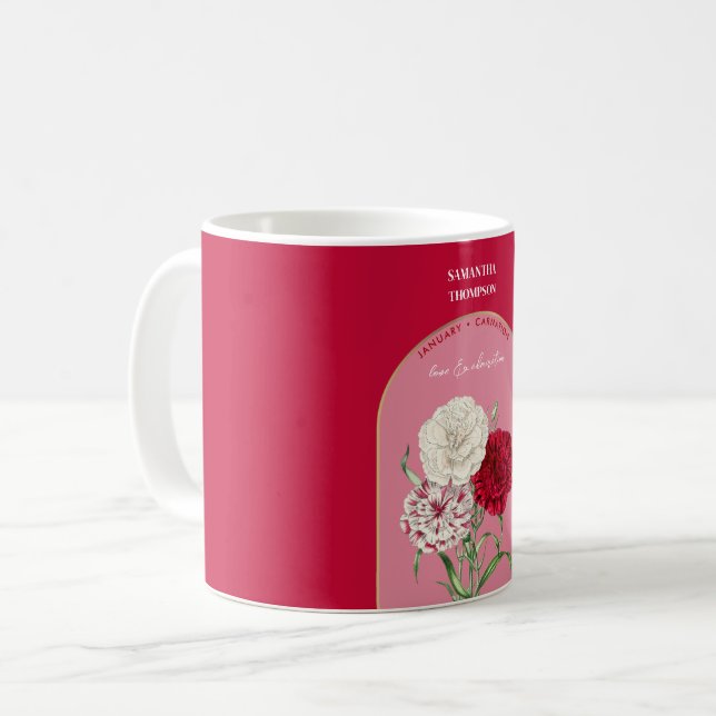 Personlig Födelsedatum - blomning - januari - nejl Kaffemugg (Framsida vänster)