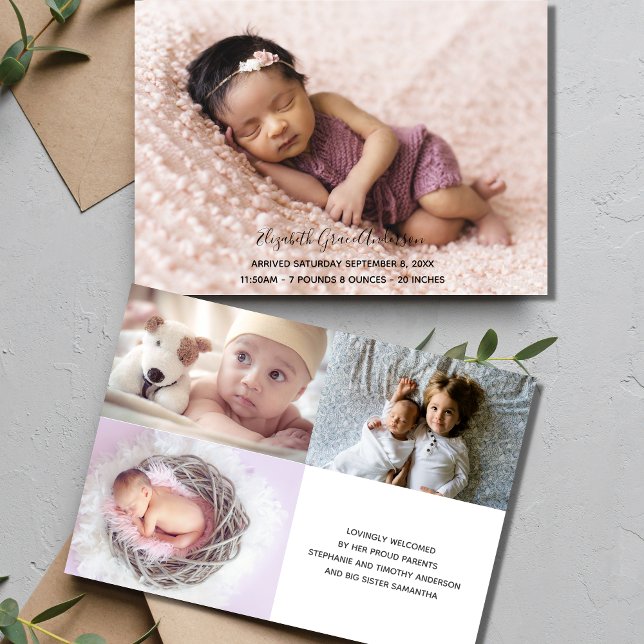 Personlig födelsekort för bebis med foto meddelande (Photo Baby Announcement card)