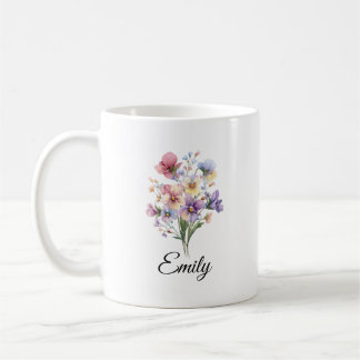 Personlig födelsemånad blomma kaffekopp pastell