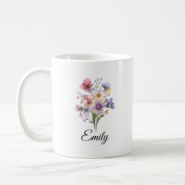Personlig födelsemånad blomma kaffekopp pastell  (Vänster)