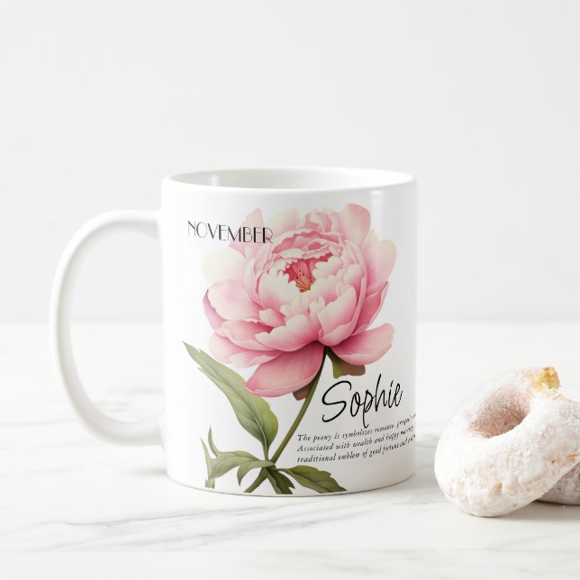 Personlig Födelsemånad November Blomma Kaffemugg (Med munk)