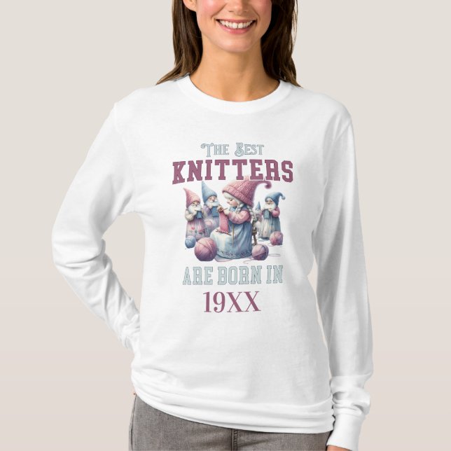 Personlig Födelsemittår för Knitting Älskare T Shirt (Framsida)