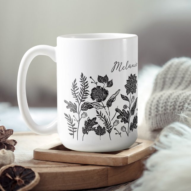 Personlig Foliage Autumn Flowers Black Kaffemugg (Personalized Foliage Autumn Flowers Black Coffee Mug)