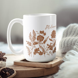 Personlig Foliage Autumn Flowers Orange Kaffemugg