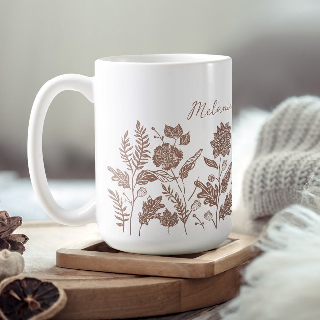 Personlig Foliage Autumn Flowers Taupe Kaffemugg (Personalized Foliage Autumn Flowers Taupe Coffee Mug)