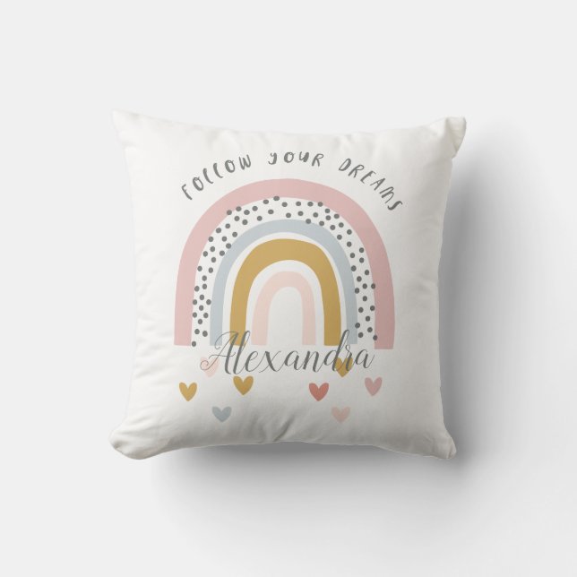 Personlig Följ din Dreams Rosa Rainbow Namn Kudde (Framsida)